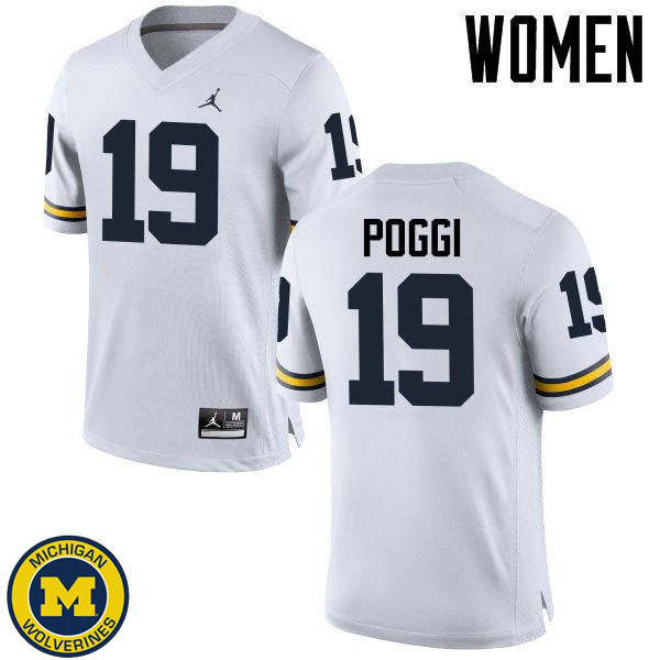 Women's Michigan Wolverines #19 Henry Poggi White Embroidery Jersey